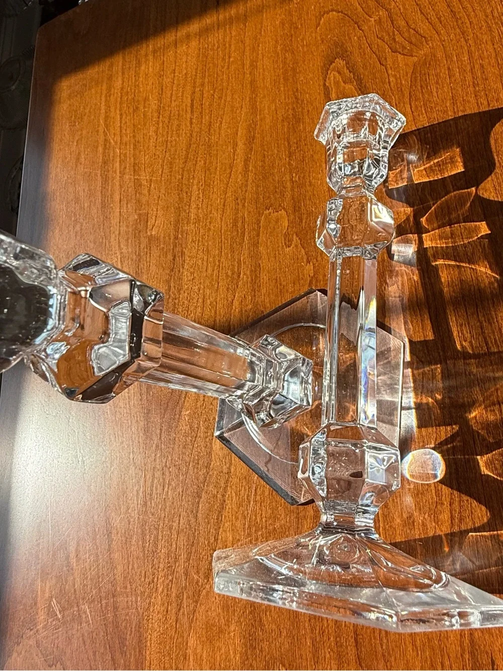 Vintage Val Saint Lambert Crystal Candlesticks Pair Gardenia Pattern Belgium